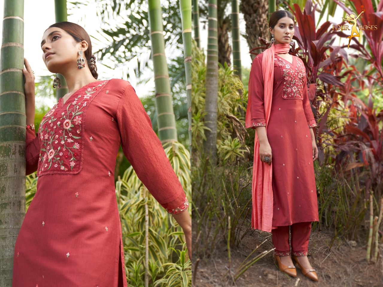 four roses ruhaniyat chinnon new and modern style top bottom with dupatta catalog