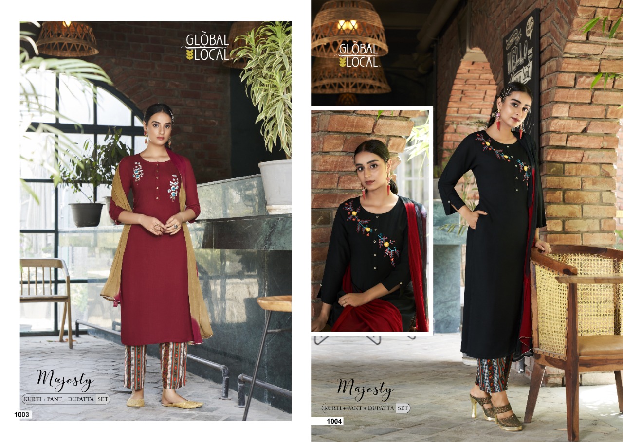 global local majesty rayon elegant top with pant and dupatta catalog