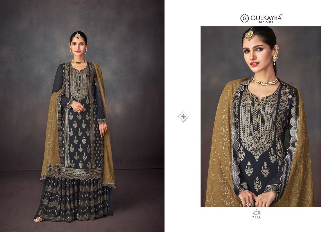 gulkayra designer ishika georgette festive look kurti dupatta with sarara catalog