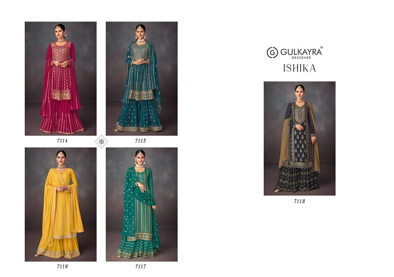 gulkayra designer ishika georgette festive look kurti dupatta with sarara catalog