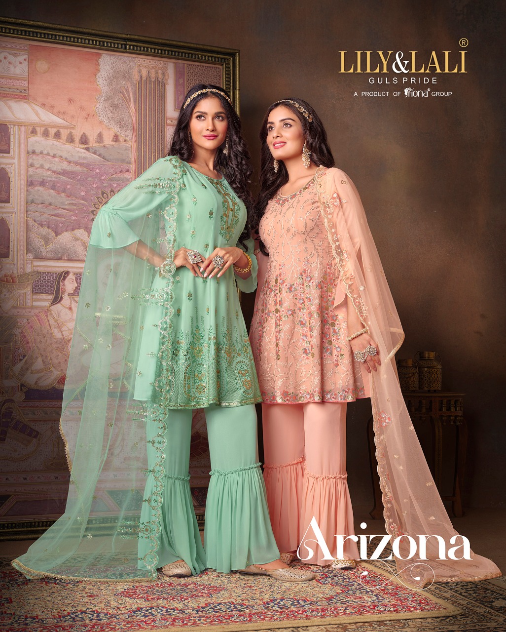 lily and lali arizona georgette new and modern style top with bottom and dupatta catalog