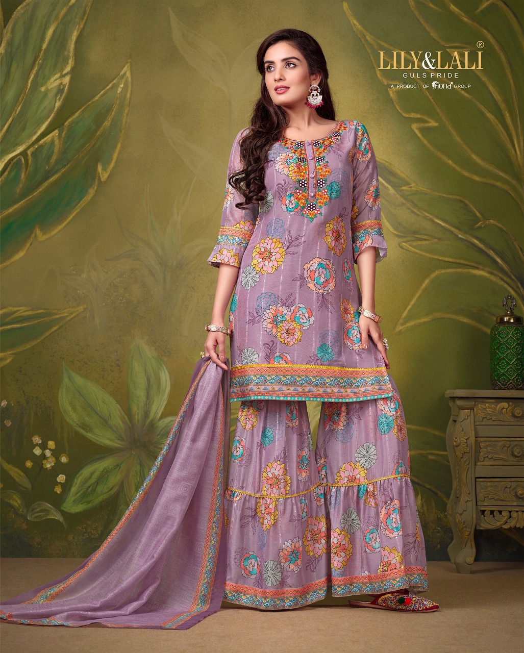 lily and lali elegant prints muslin elegant look top with Gharara dupatta catalog