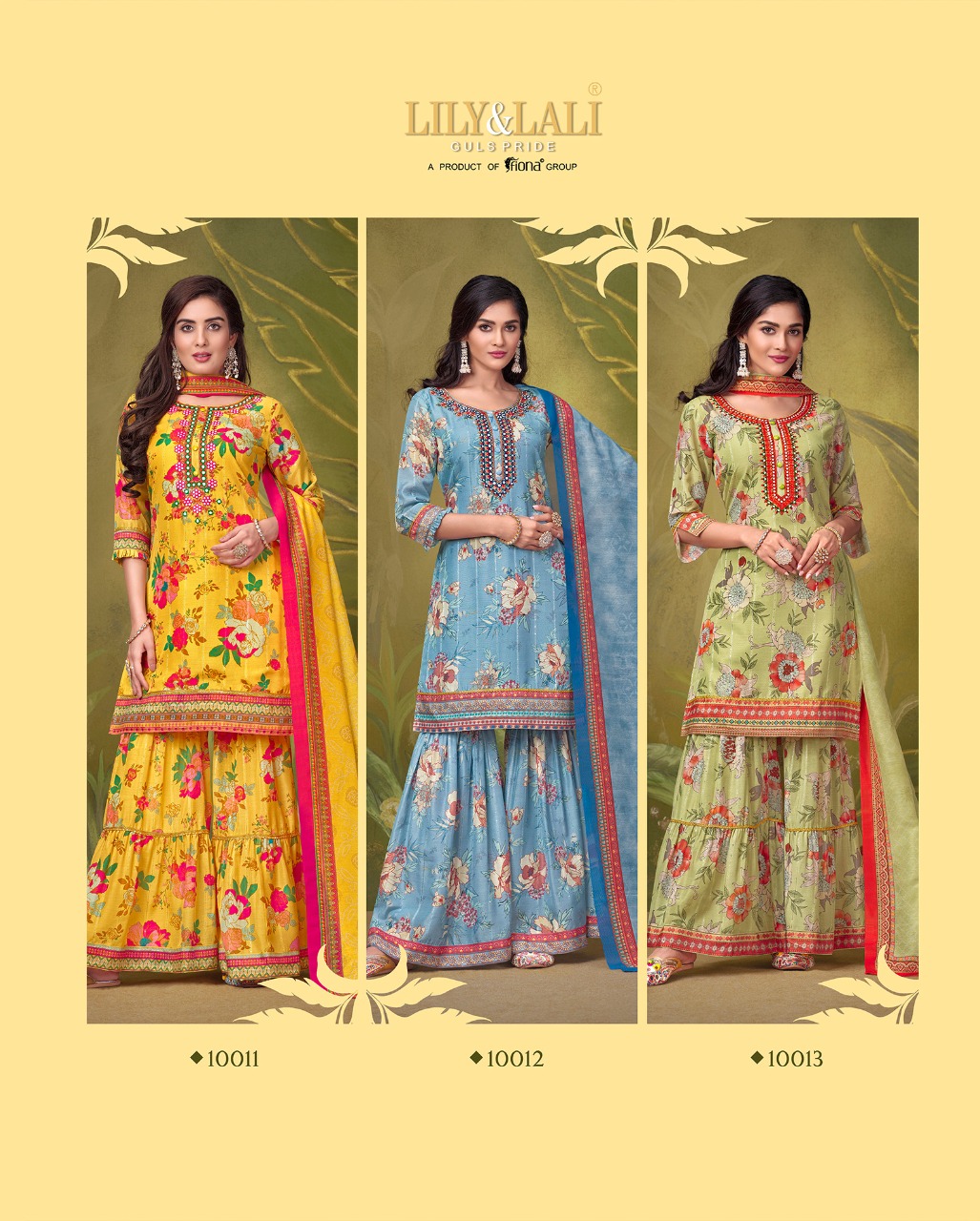 lily and lali elegant prints muslin elegant look top with Gharara dupatta catalog