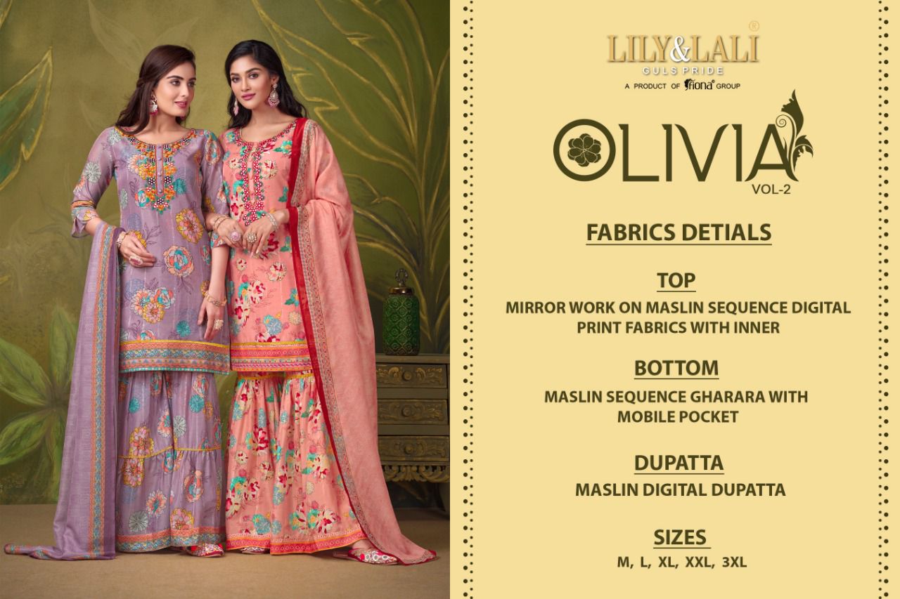 lily and lali elegant prints muslin elegant look top with Gharara dupatta catalog