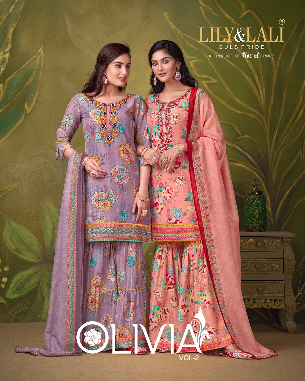 lily and lali elegant prints muslin elegant look top with Gharara dupatta catalog