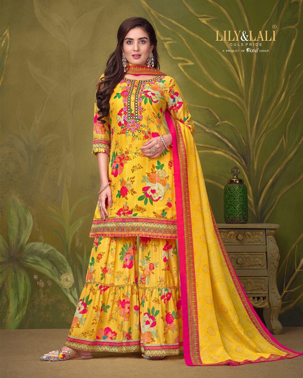 lily and lali elegant prints muslin elegant look top with Gharara dupatta catalog