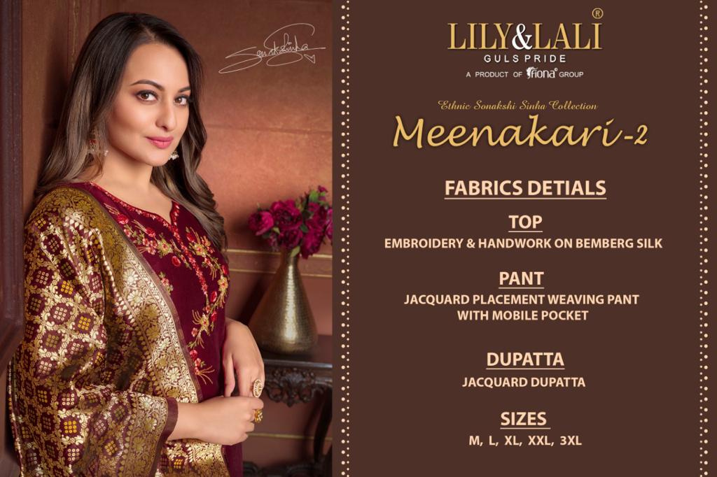 lily and lali meenakari 2 silk new and modern style top bottom with dupatta catalog