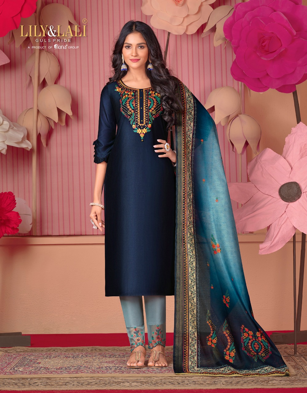 lily and lali monalisa 5 Bemberg Silk new and modern style top with bottom and dupatta catalog