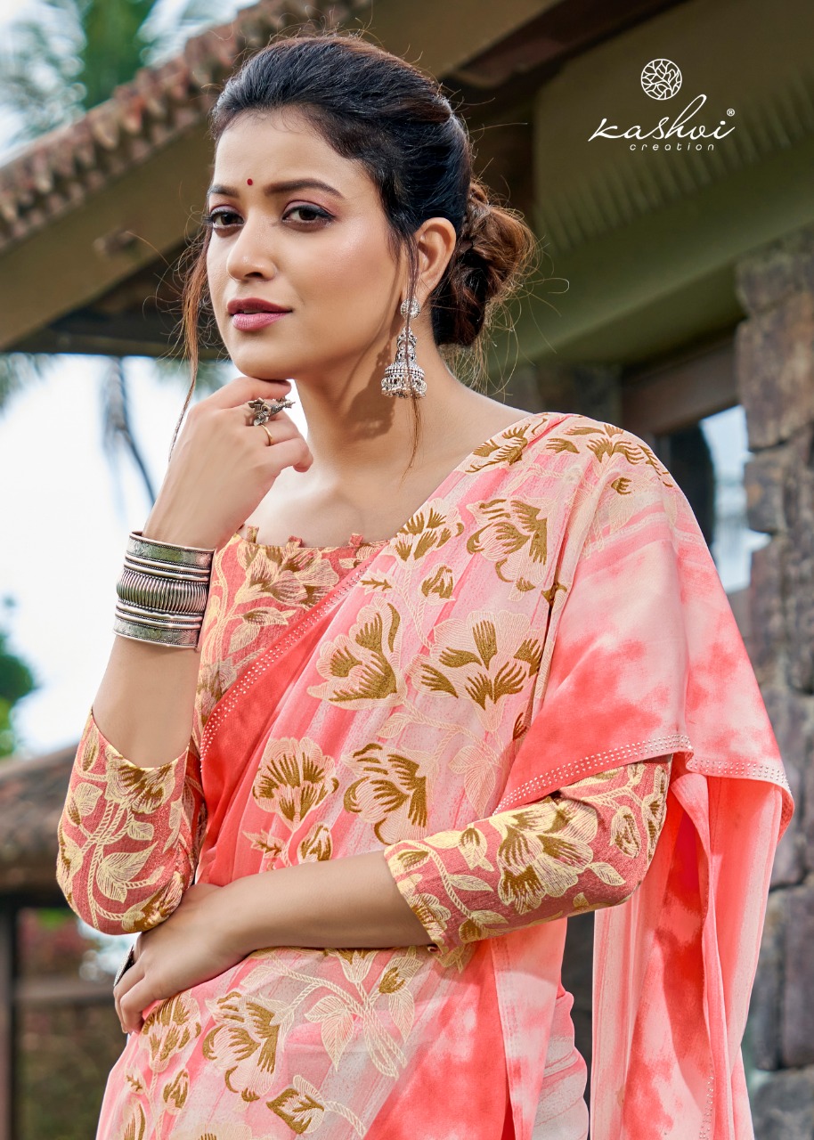 lt keshvi creation gulnaaz georgette astonishing saree catalog