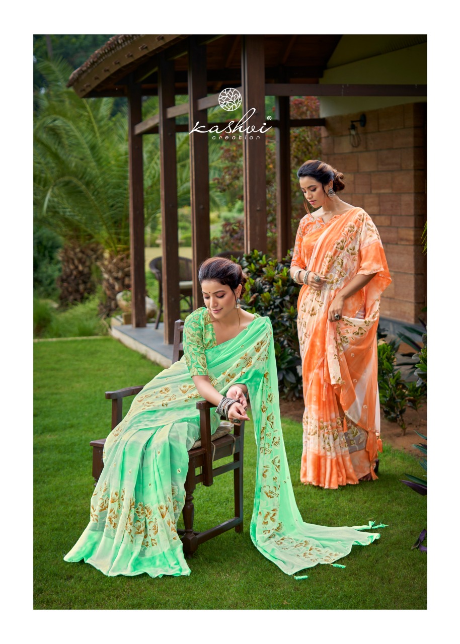 lt keshvi creation gulnaaz georgette astonishing saree catalog