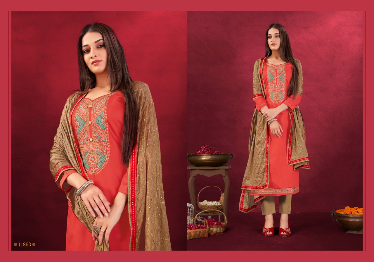 panch ratna anisha jam silk gorgeous look salwar suit catalog