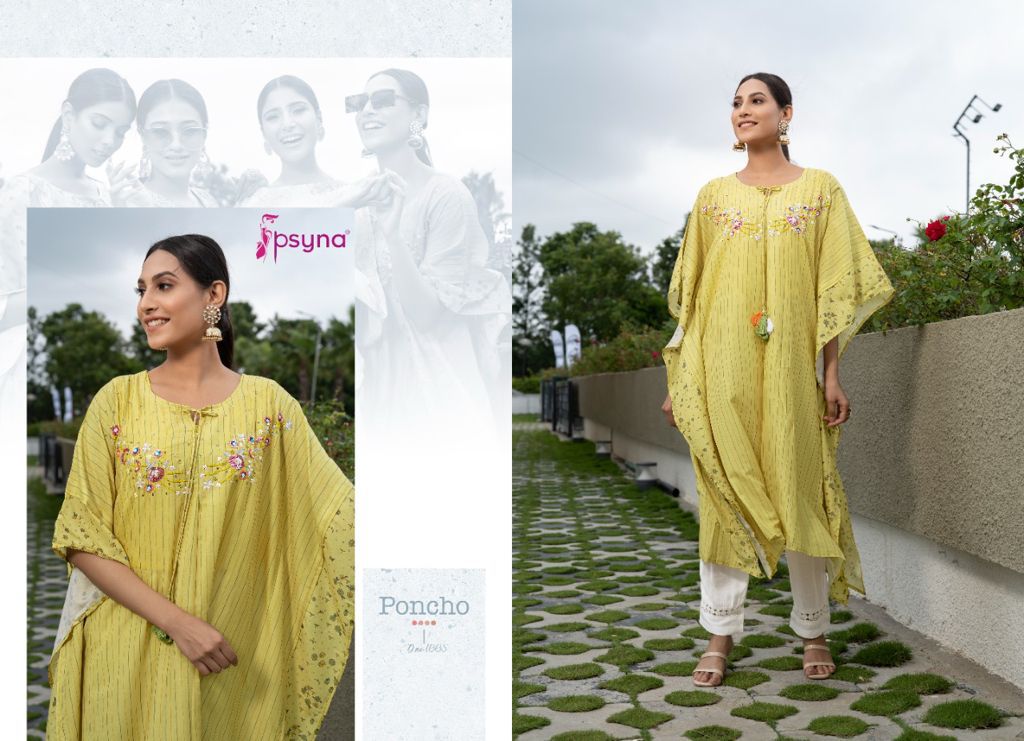 psyna poncho  muslin new and modern style kaftan kurti with pent catalog