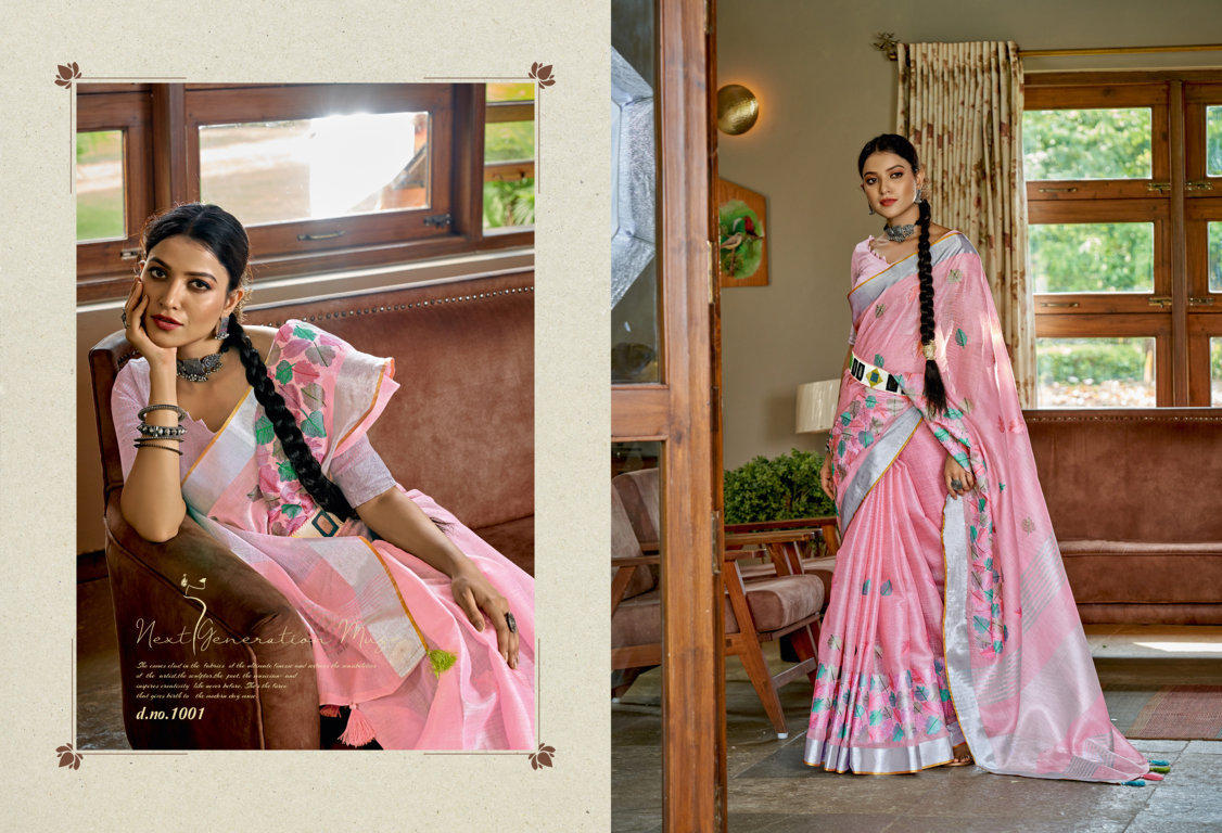 sangam print floral style linen innovative style saree catalog