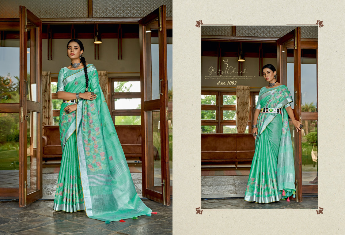 sangam print floral style linen innovative style saree catalog