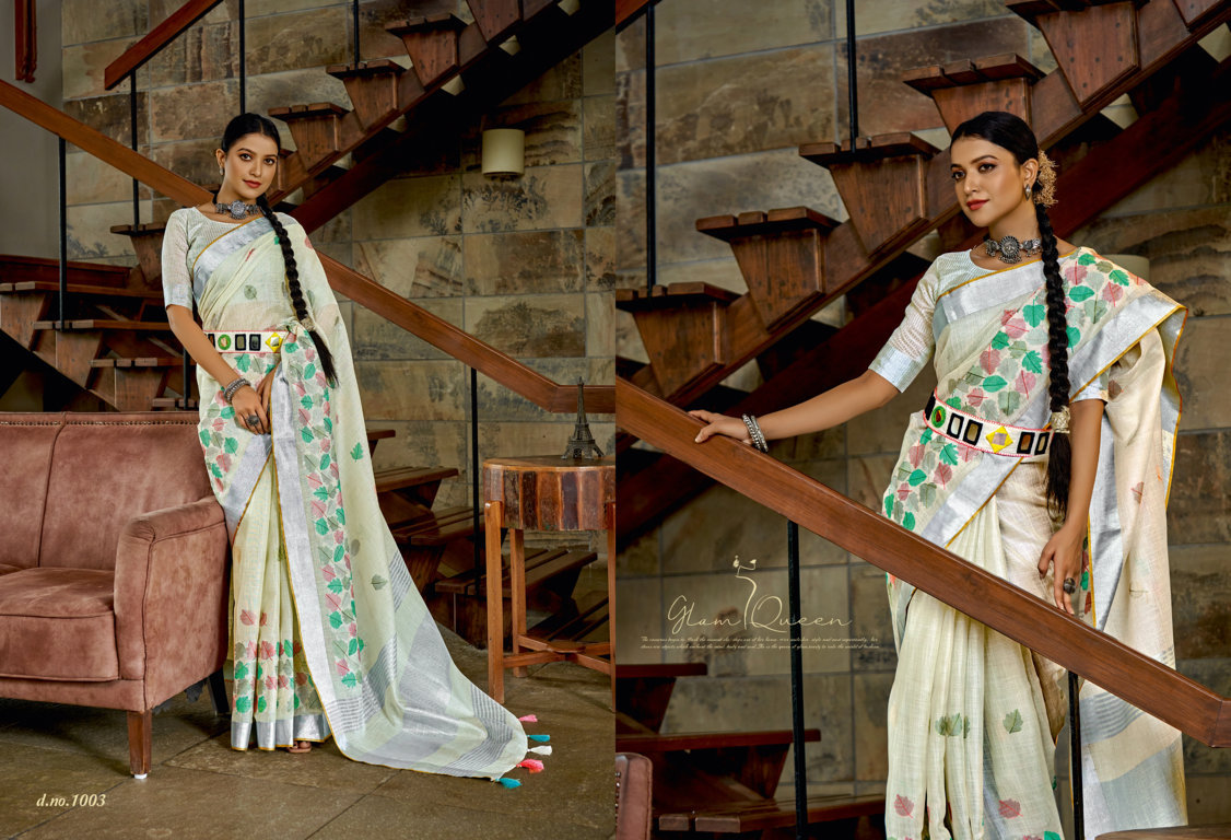 sangam print floral style linen innovative style saree catalog