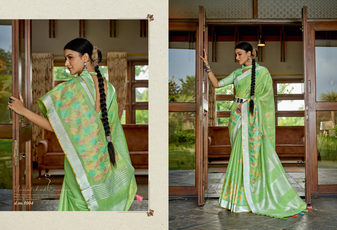 sangam print floral style linen innovative style saree catalog