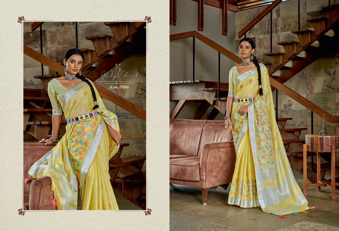 sangam print floral style linen innovative style saree catalog