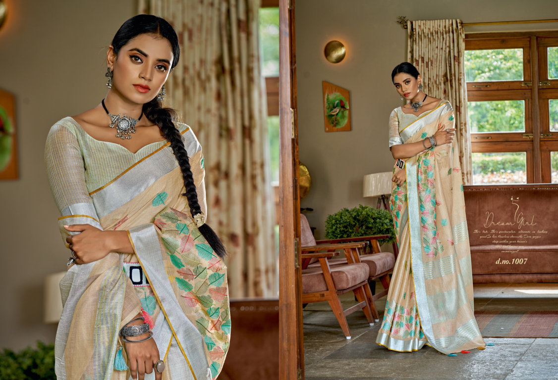 sangam print floral style linen innovative style saree catalog