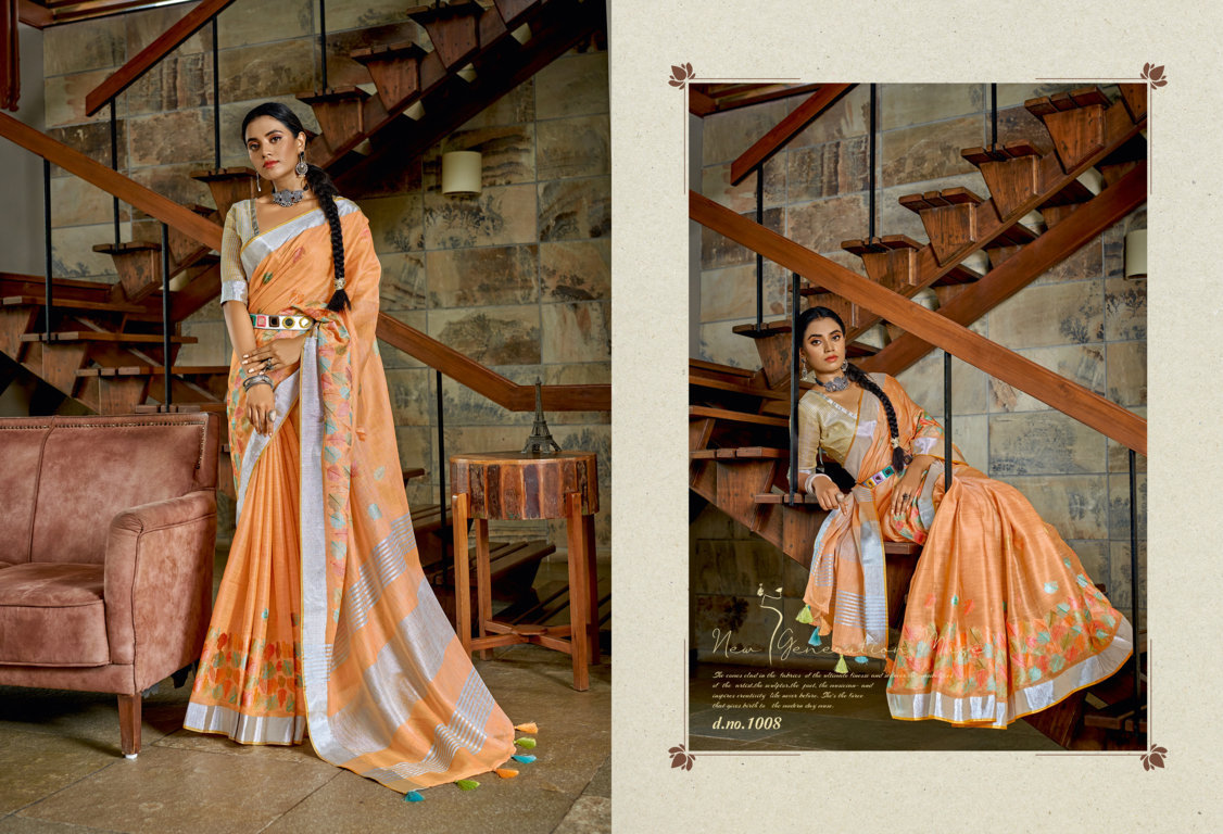 sangam print floral style linen innovative style saree catalog