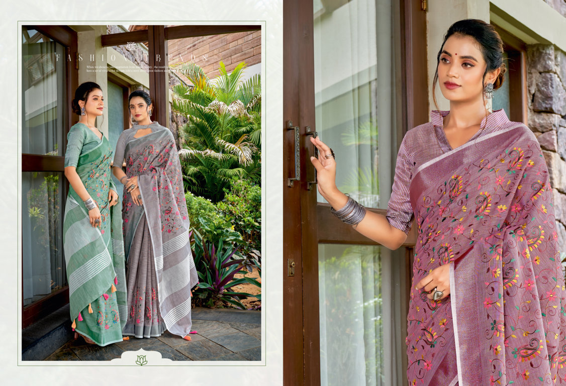 sangam print kashmira style linen innovative style saree catalog