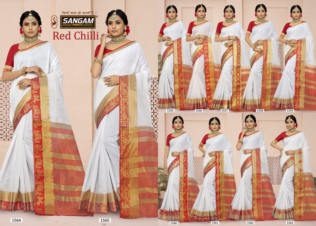 sangam print red chilli cotton attractive saree catalog