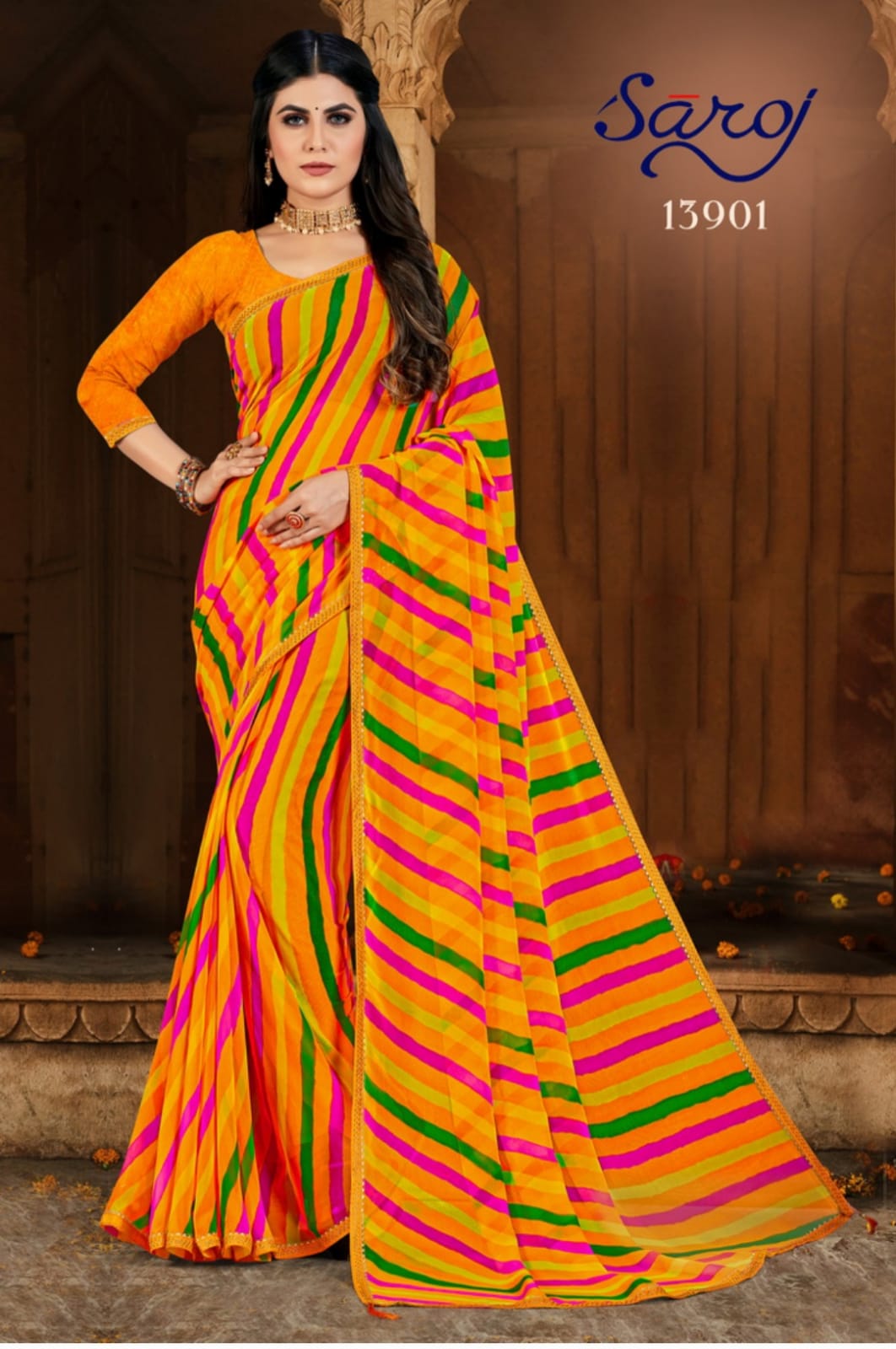 saroj saree bandhan georgette Decant look saree catalog