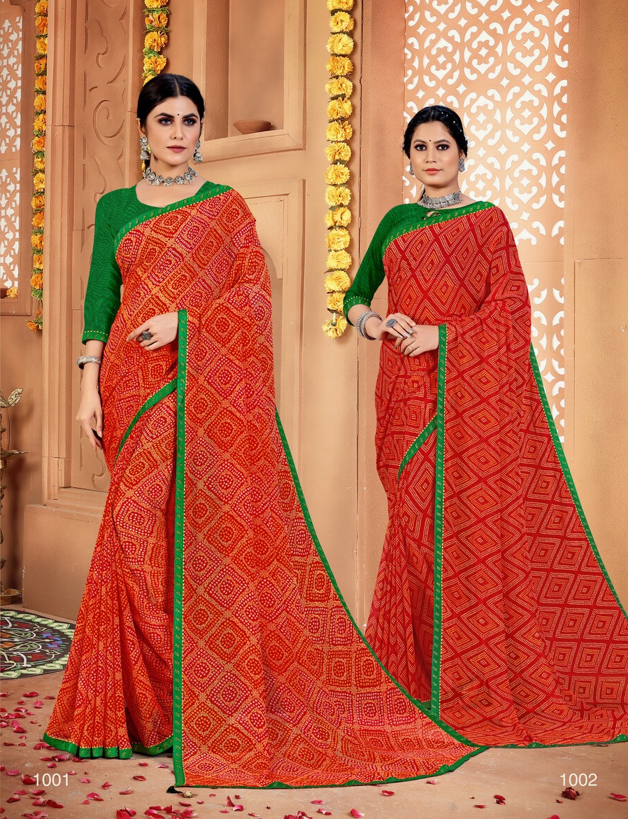 saroj saree Kalyani Bandhani Georgette regal look saree catalog