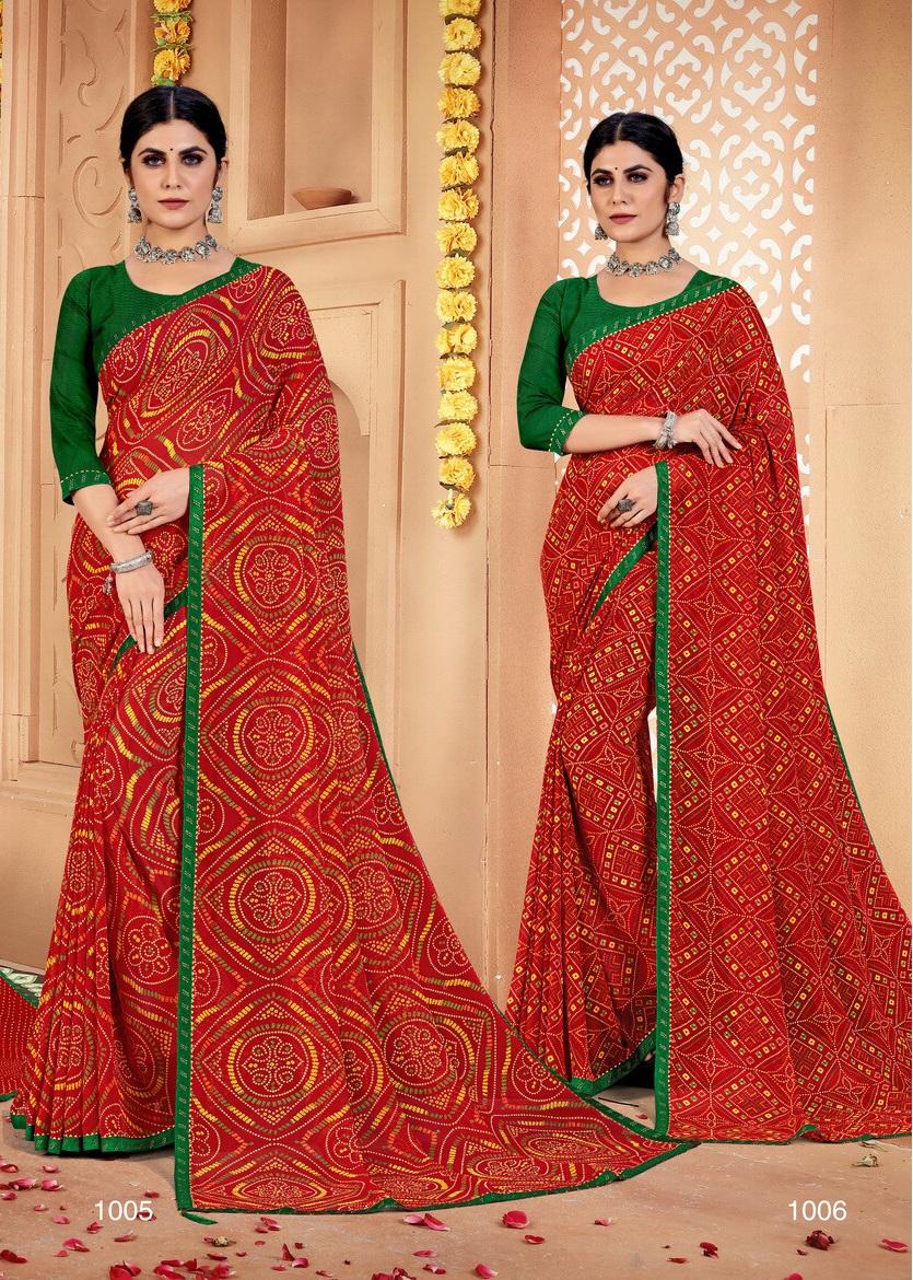 saroj saree Kalyani Bandhani Georgette regal look saree catalog