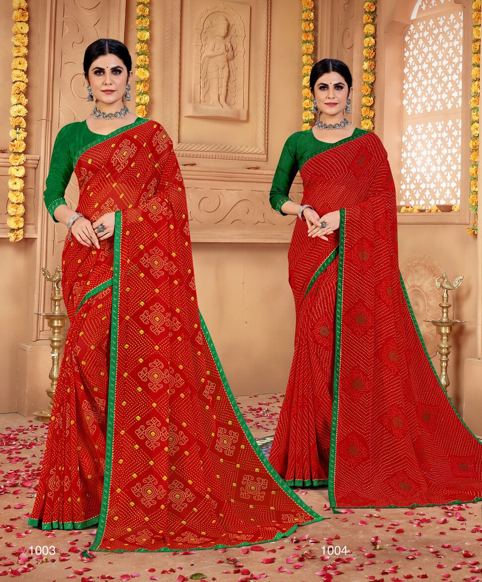 saroj saree Kalyani Bandhani Georgette regal look saree catalog