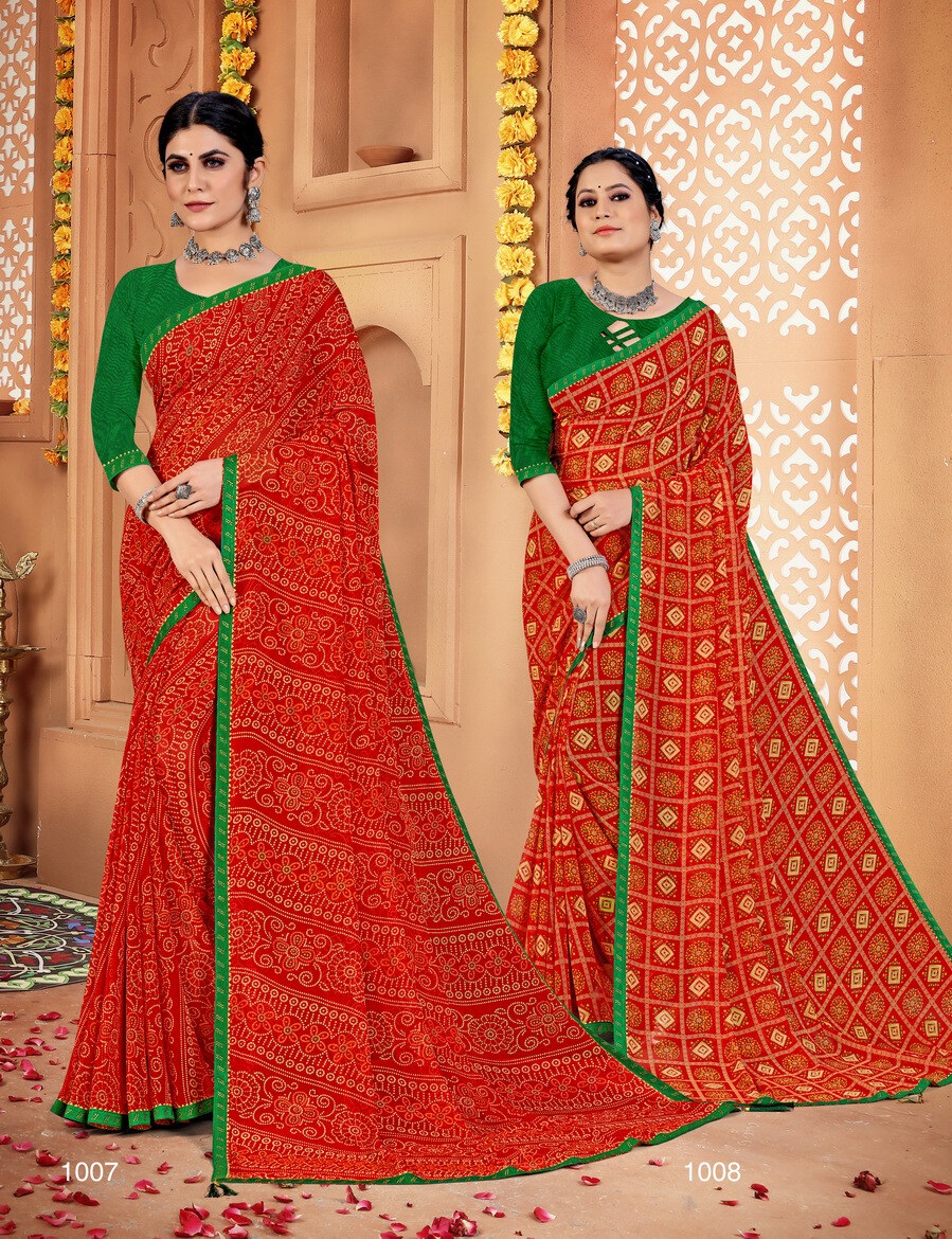 saroj saree Kalyani Bandhani Georgette regal look saree catalog