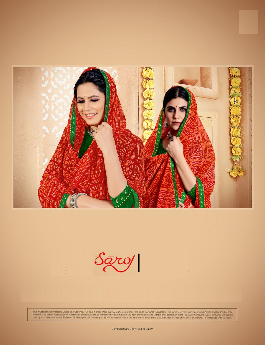 saroj saree Kalyani Bandhani Georgette regal look saree catalog