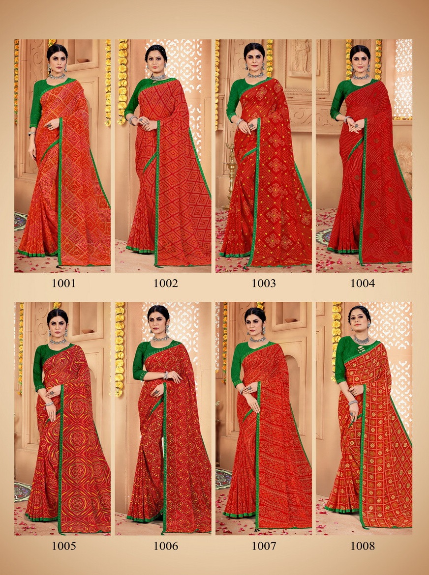 saroj saree Kalyani Bandhani Georgette regal look saree catalog