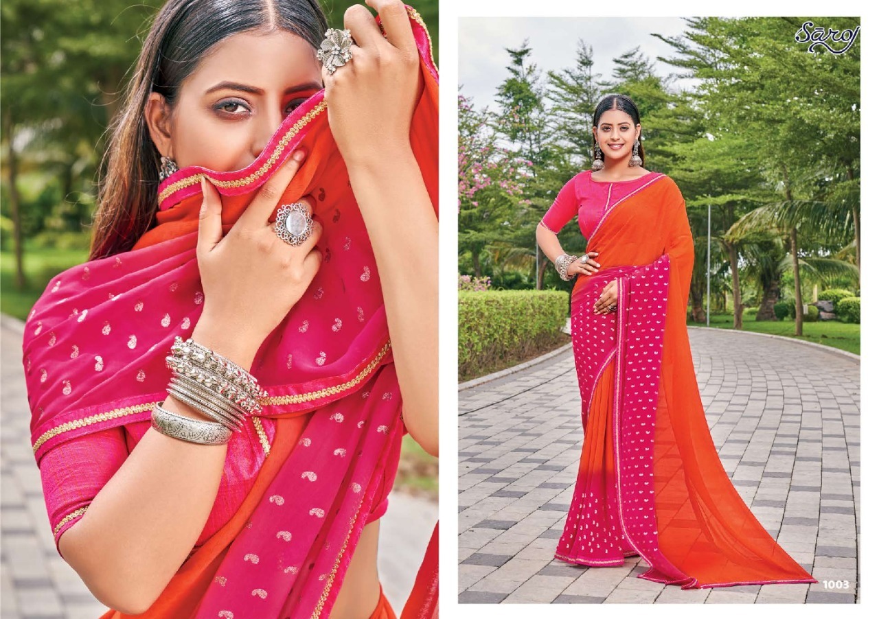 saroj saree Kanishka georgette Decant look saree catalog