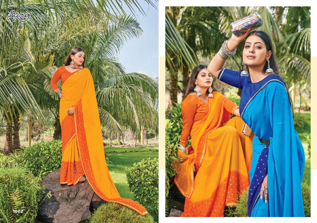 saroj saree Kanishka georgette Decant look saree catalog