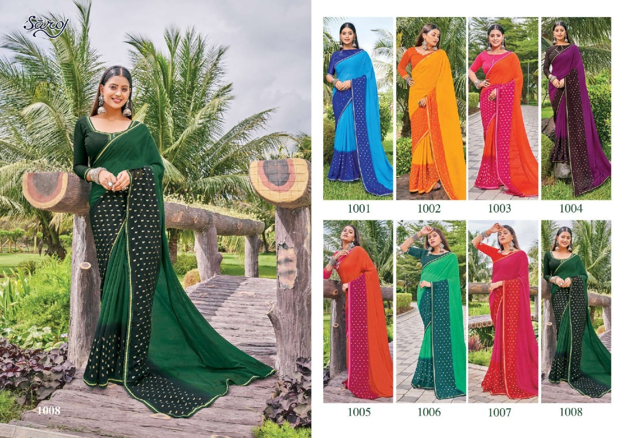 saroj saree Kanishka georgette Decant look saree catalog