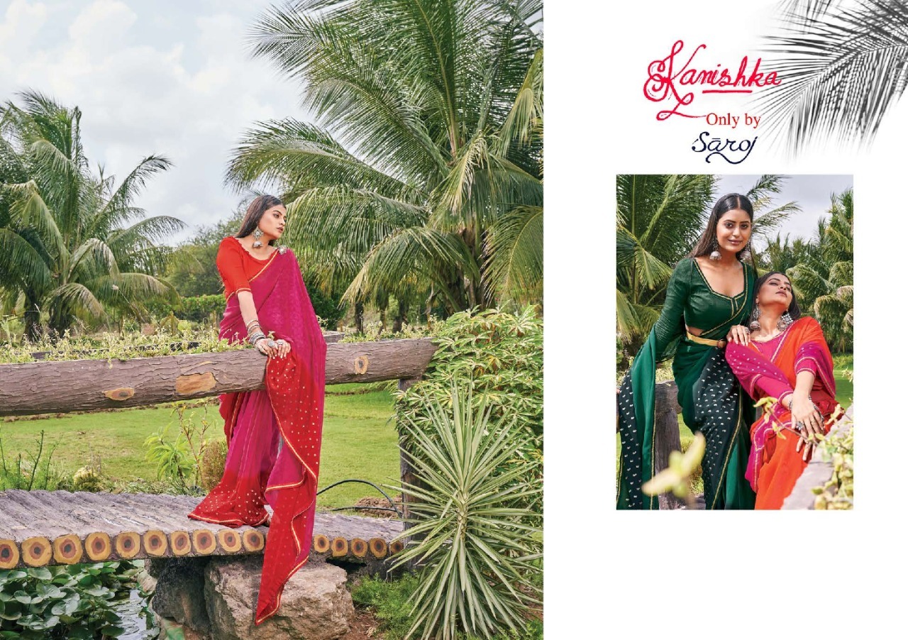 saroj saree Kanishka georgette Decant look saree catalog