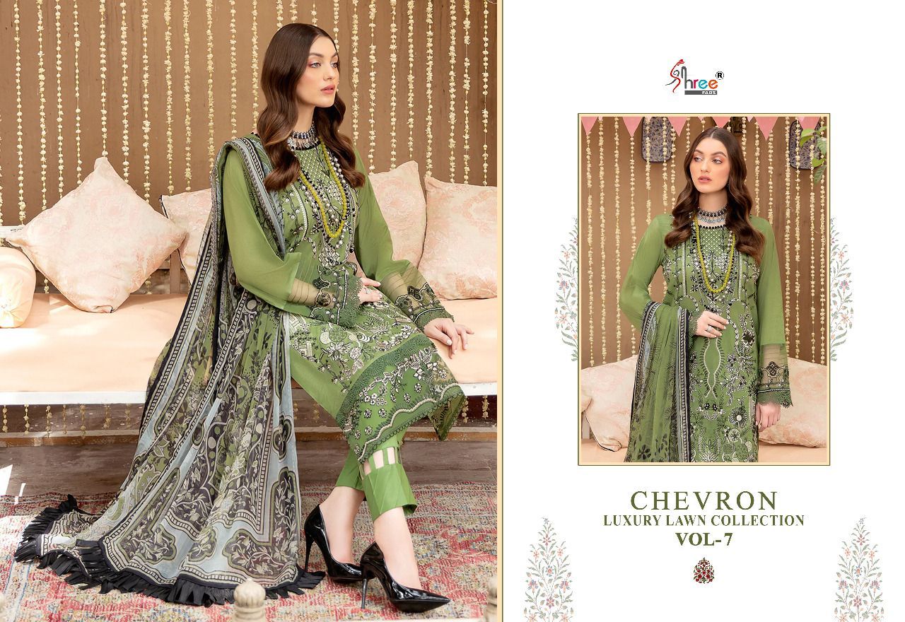 shree fab chevron luxury lawn collection 07 pure lawn catchy print salwar suit with cotton dupatta catalog