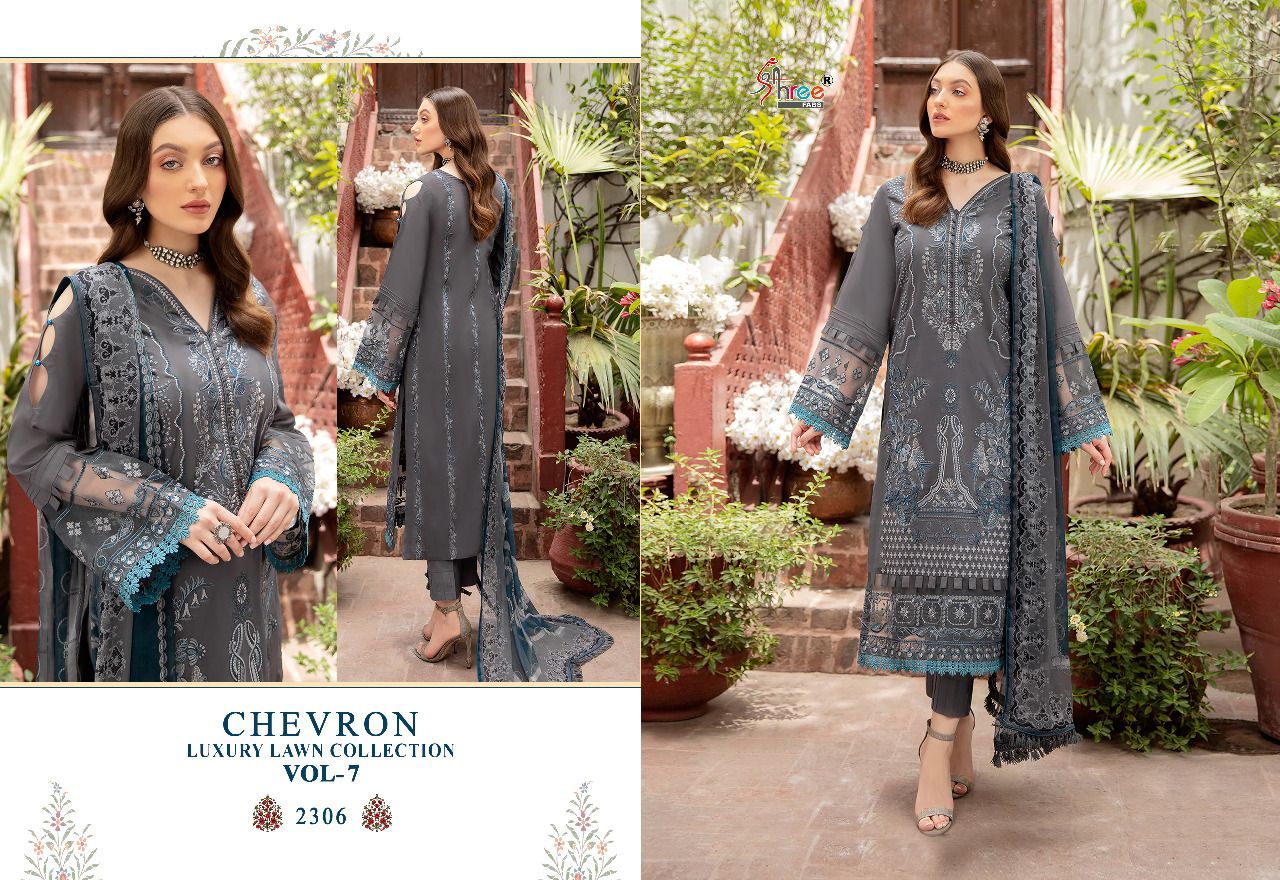 shree fab chevron luxury lawn collection 07 pure lawn catchy print salwar suit with cotton dupatta catalog