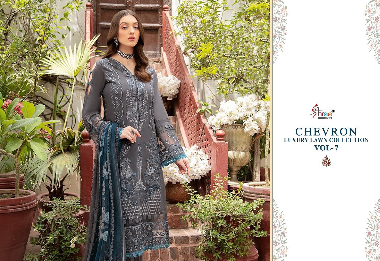 shree fab chevron luxury lawn collection 07 pure lawn catchy print salwar suit with cotton dupatta catalog