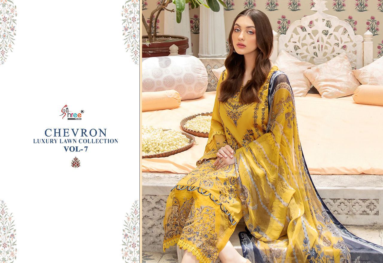 shree fab chevron luxury lawn collection 07 pure lawn catchy print salwar suit with cotton dupatta catalog