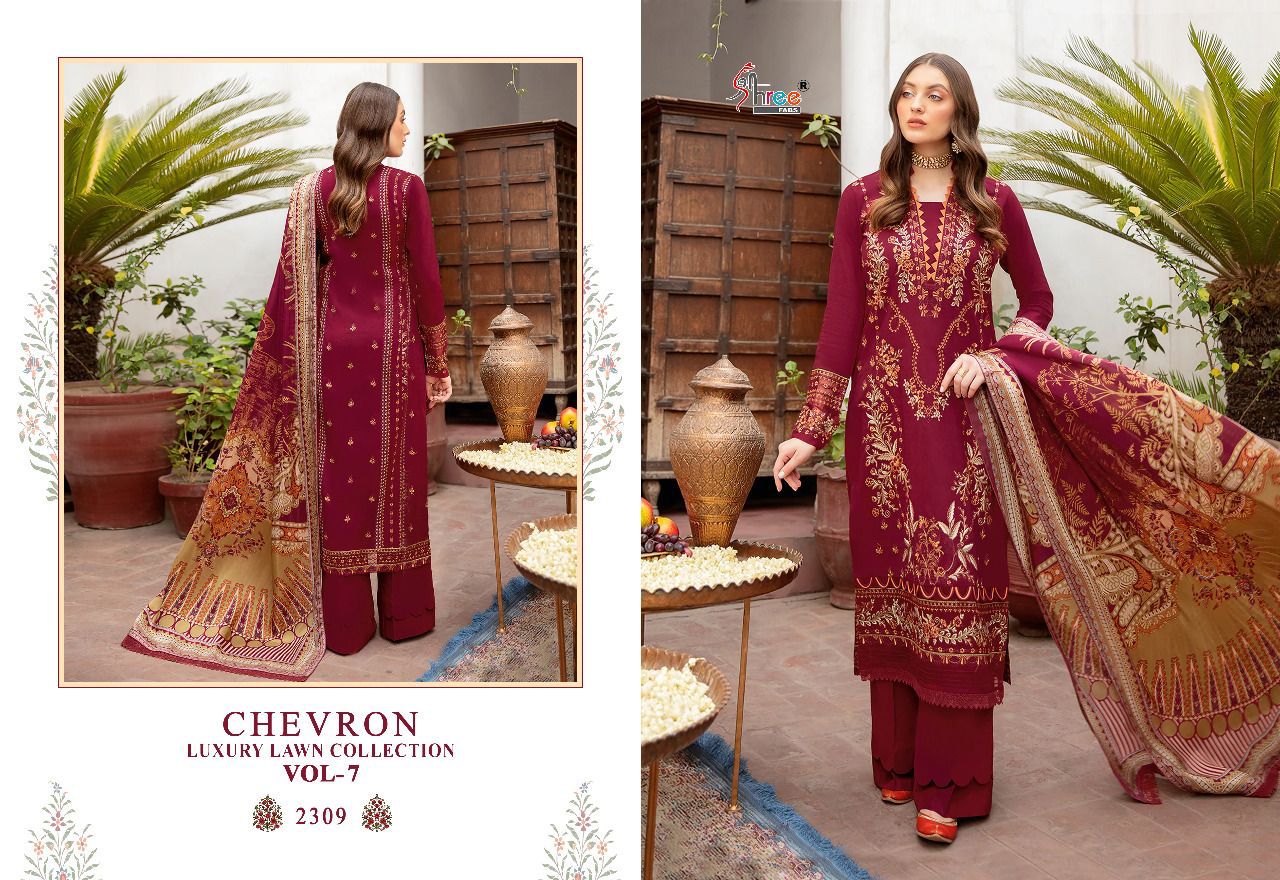 shree fab chevron luxury lawn collection 07 pure lawn catchy print salwar suit with cotton dupatta catalog