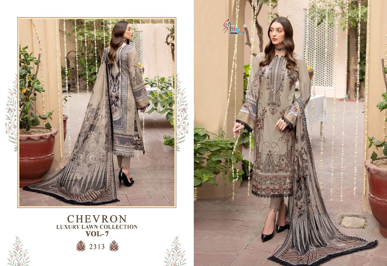 shree fab chevron luxury lawn collection 07 pure lawn catchy print salwar suit with cotton dupatta catalog