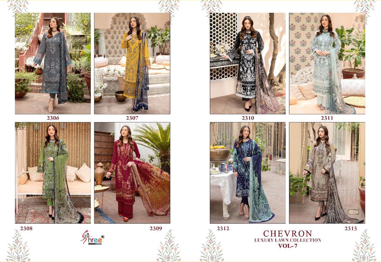 shree fab chevron luxury lawn collection 07 pure lawn catchy print salwar suit with cotton dupatta catalog