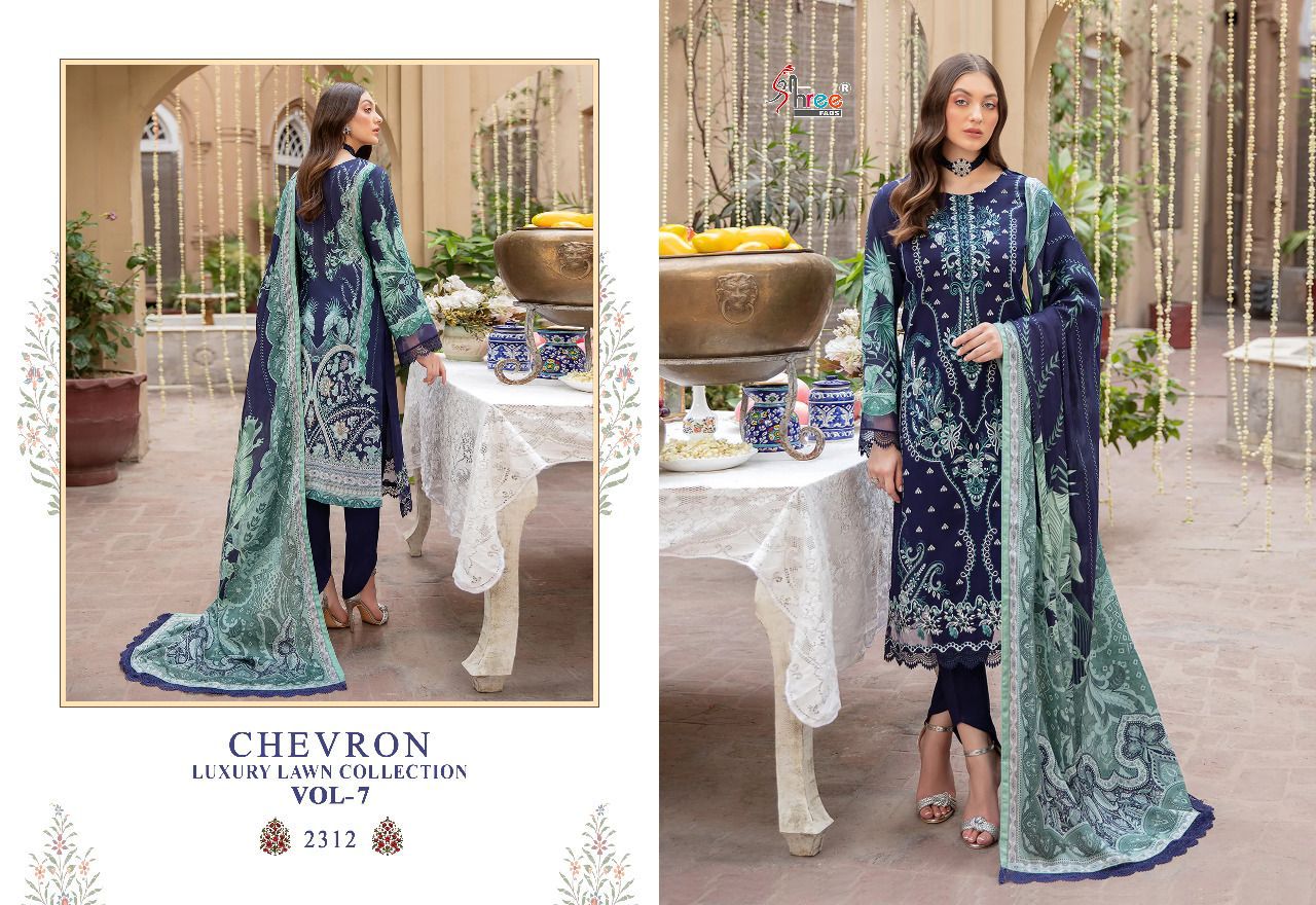 shree fab chevron luxury lawn collection 07 pure lawn catchy print salwar suit with cotton dupatta catalog