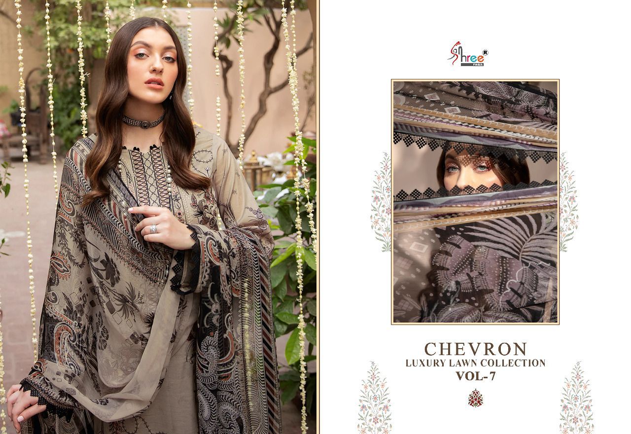 shree fab chevron luxury lawn collection 07 pure lawn catchy print salwar suit with cotton dupatta catalog