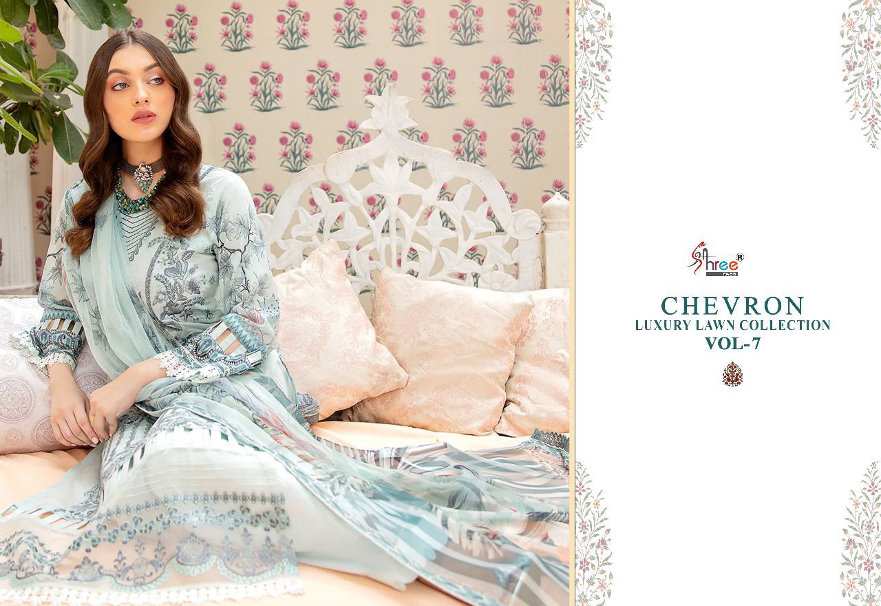 shree fab chevron luxury lawn collection 07 pure lawn catchy print salwar suit with cotton dupatta catalog