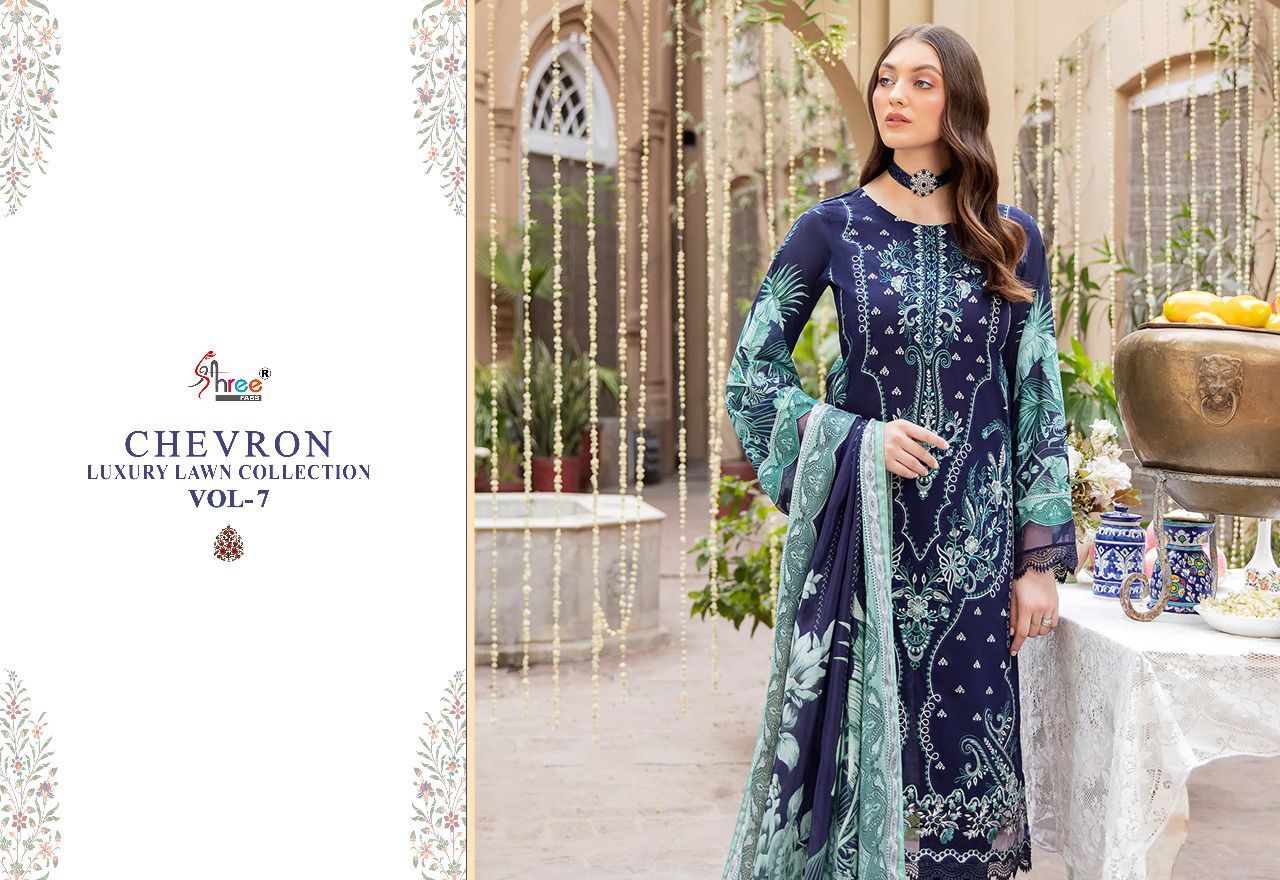 shree fab chevron luxury lawn collection 07 pure lawn catchy print salwar suit with cotton dupatta catalog