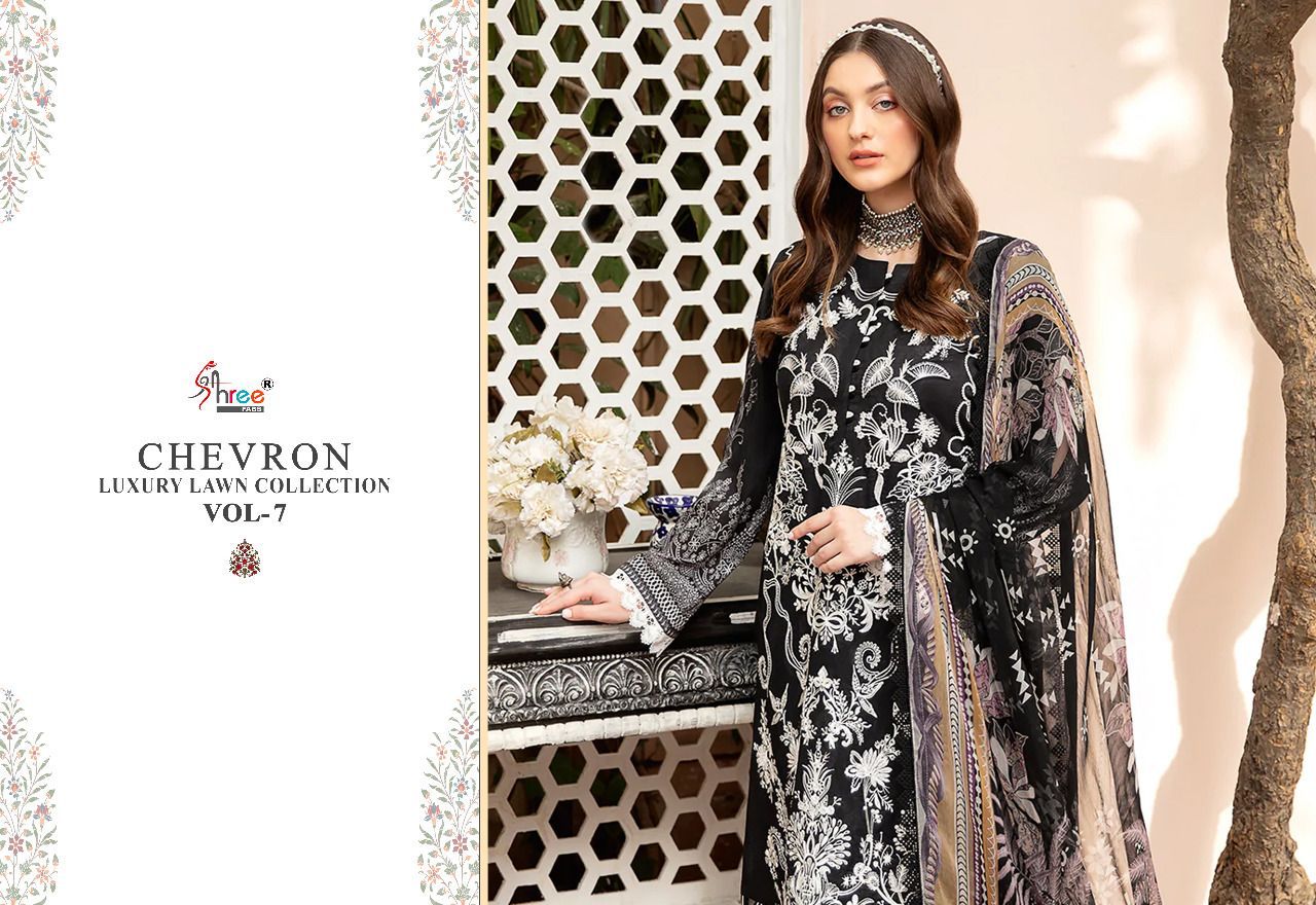 shree fab chevron luxury lawn collection 07 pure lawn catchy print salwar suit with cotton dupatta catalog