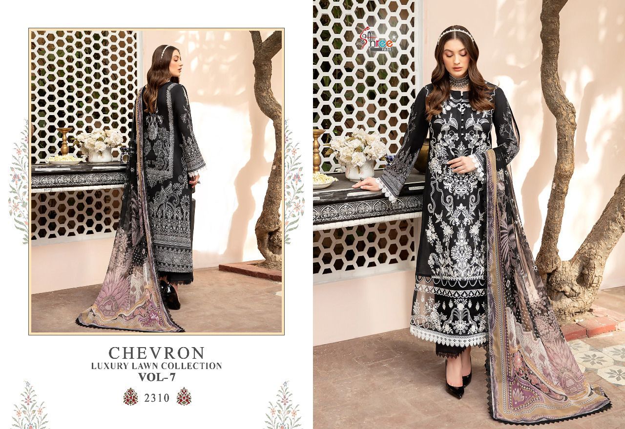 shree fab chevron luxury lawn collection 07 pure lawn catchy print salwar suit with cotton dupatta catalog