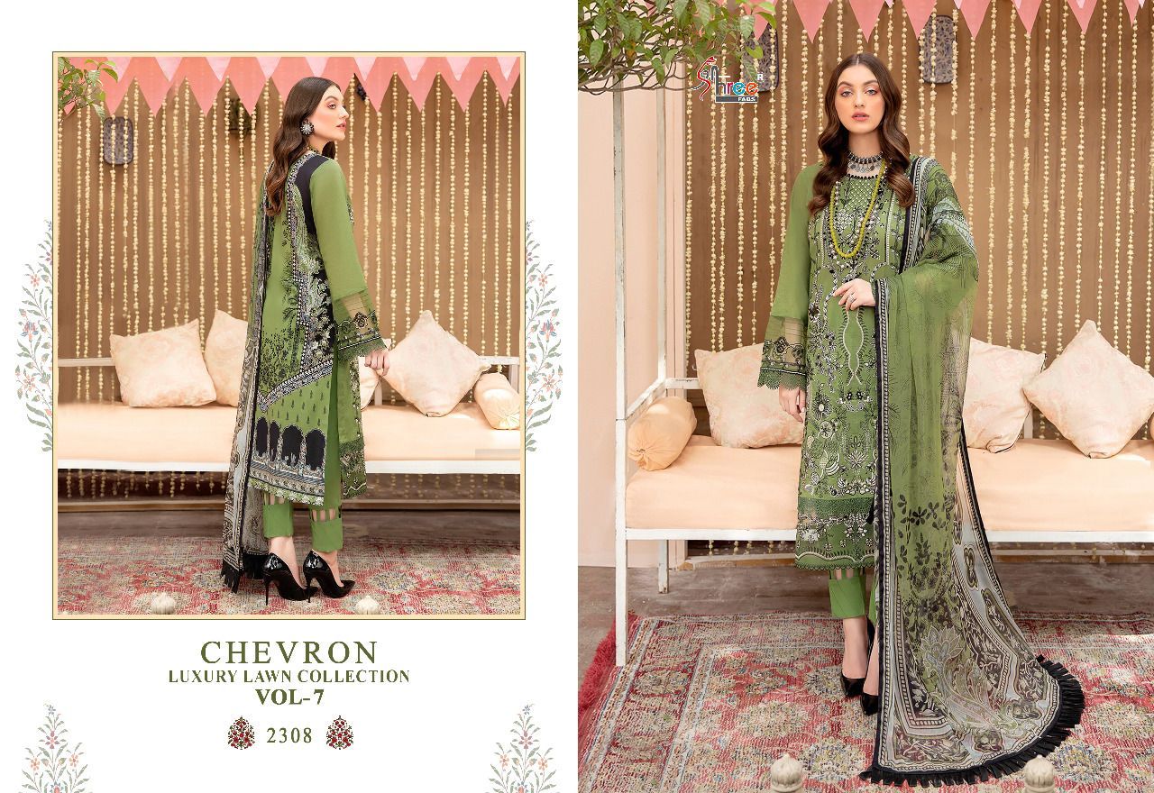 shree fab chevron luxury lawn collection 07 pure lawn catchy print salwar suit with cotton dupatta catalog